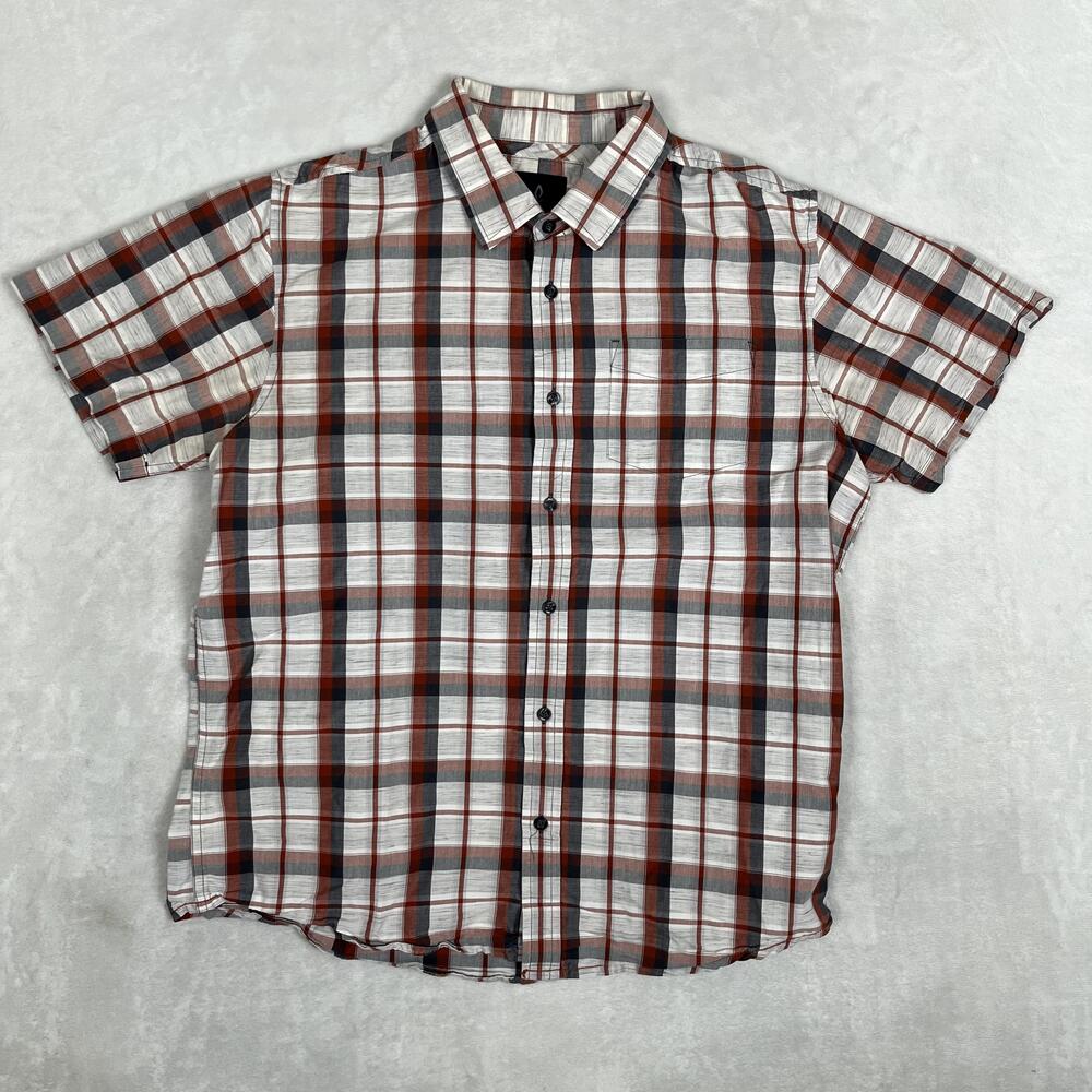 PrAna Shirt Mens Large Red Plaid Short Sleeve Button Front Casual Summer